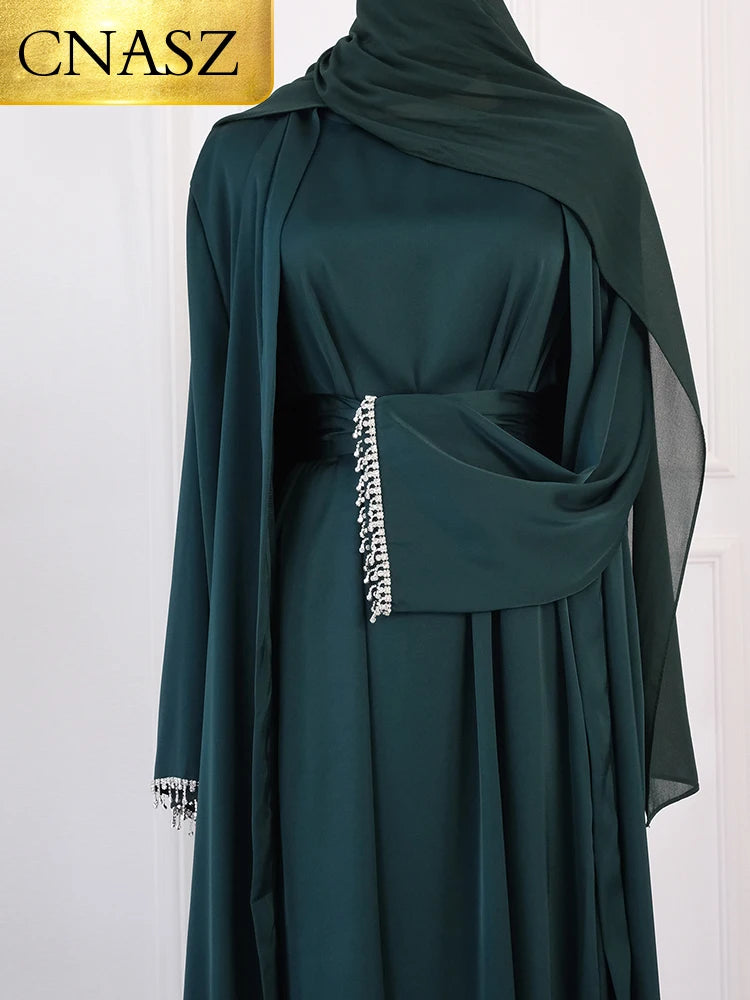 Nida 3-Piece Set with Crystal Chain - Elegant Evening Abaya
