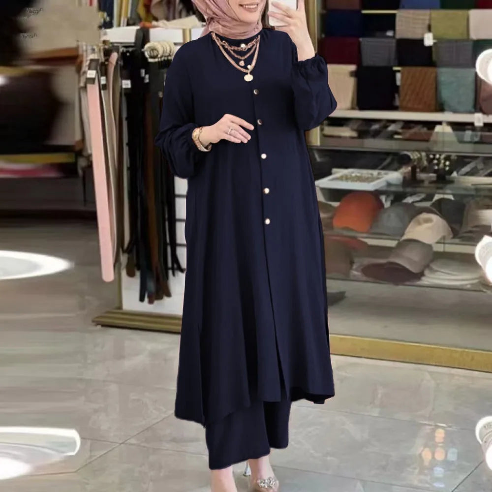 2-Piece Modest Set - Long Sleeve Tunic & Wide Leg Pants