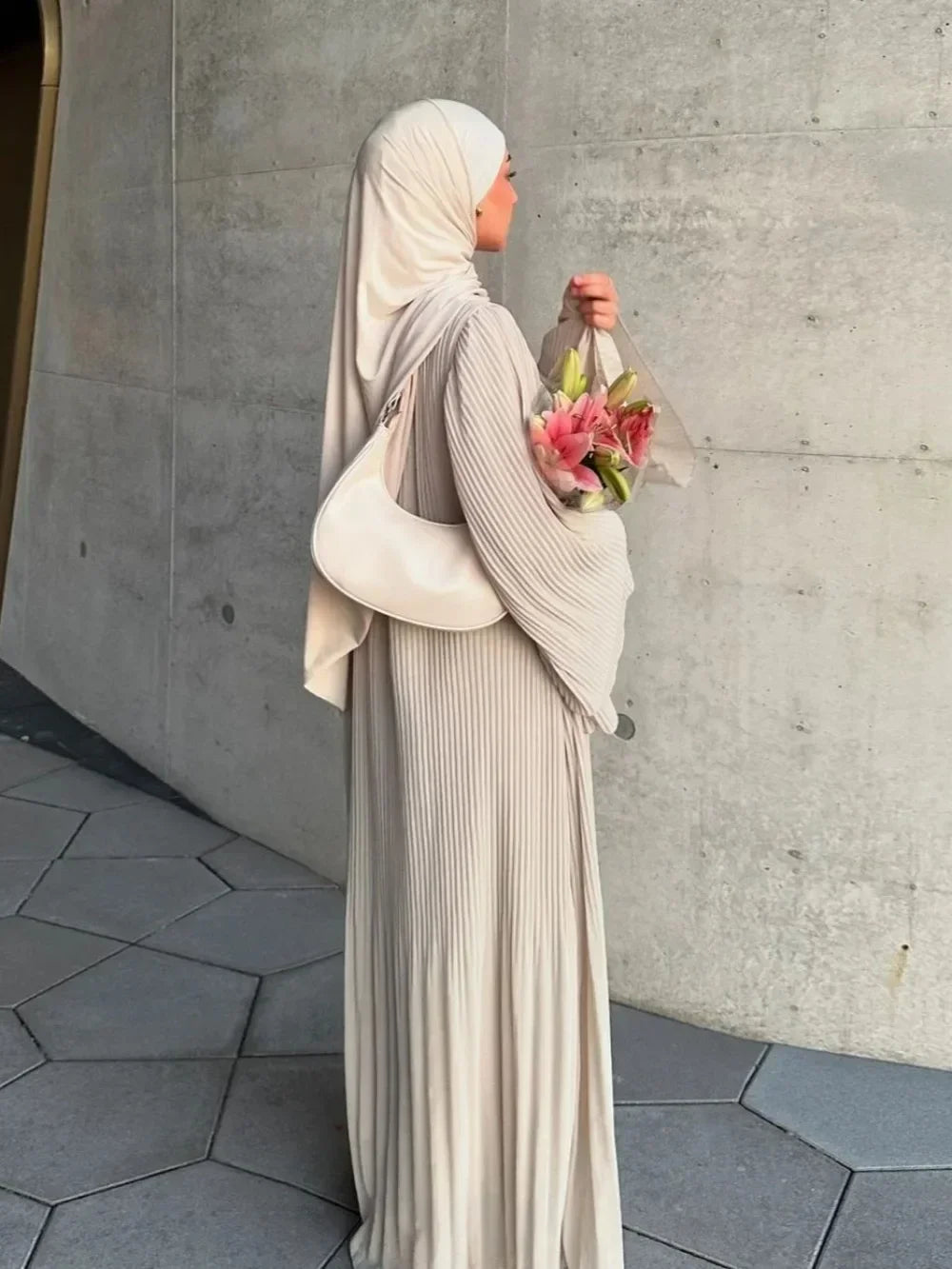 Pleated Flare Sleeve Abaya - Elegant Party Dress