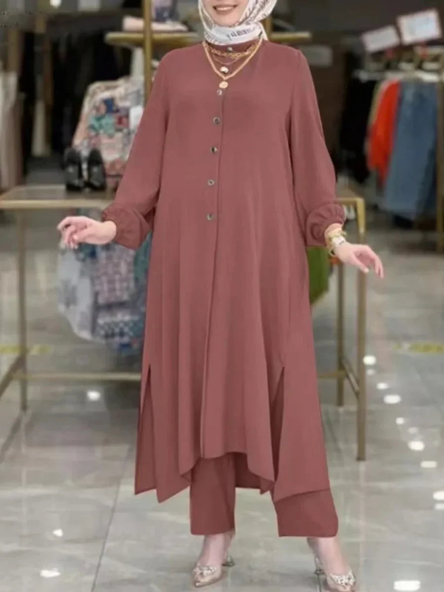 Elegant 2-Piece Set - Blouse & Wide Leg Pants