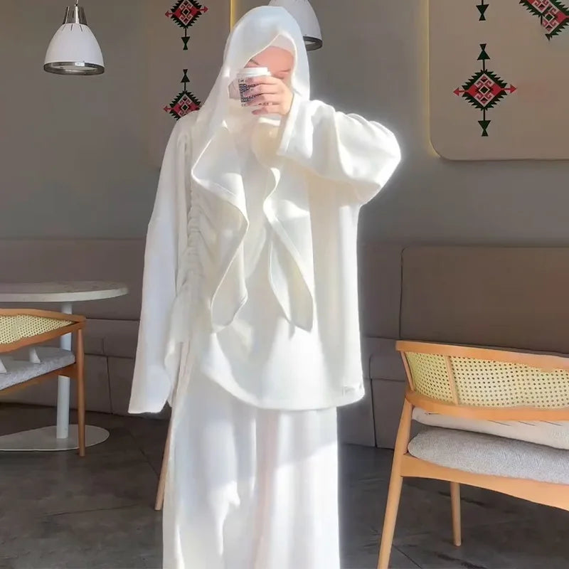 2-Piece Prayer Set with Drawstring Folds - Khimar & Skirt