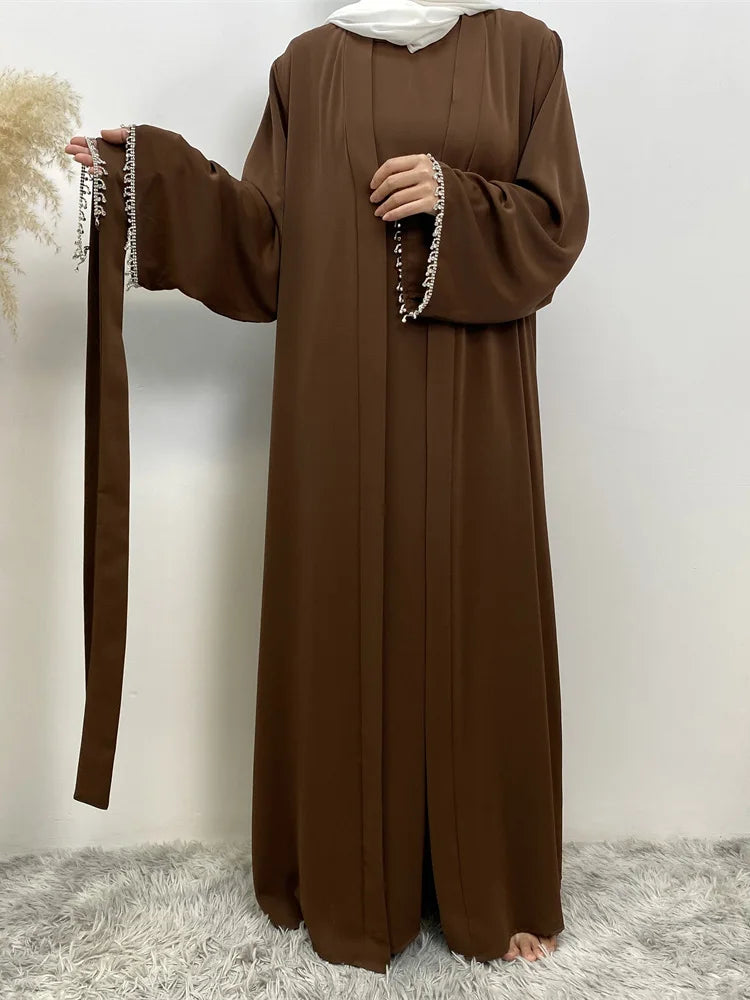 Nida 3-Piece Set with Crystal Chain - Elegant Evening Abaya
