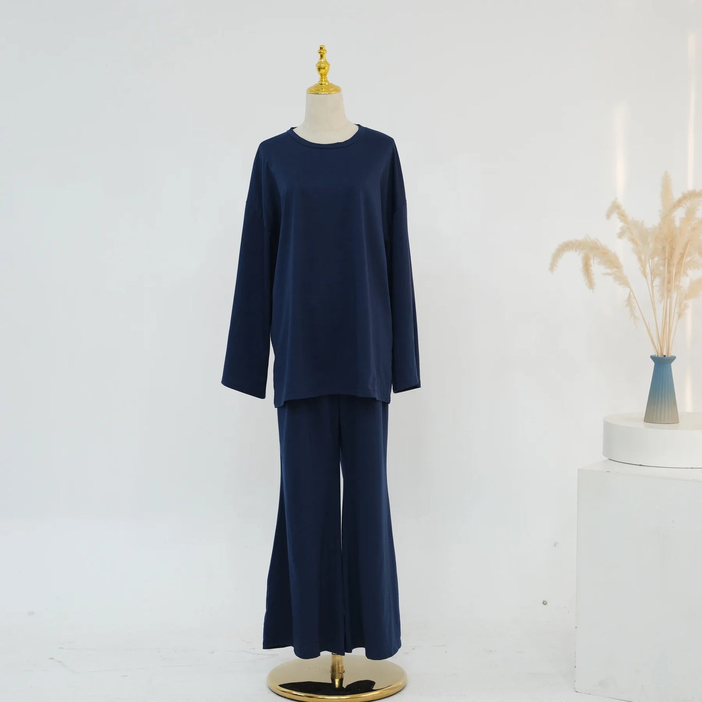 Plain 2-Piece Set - Top & Pants Modest Outfit