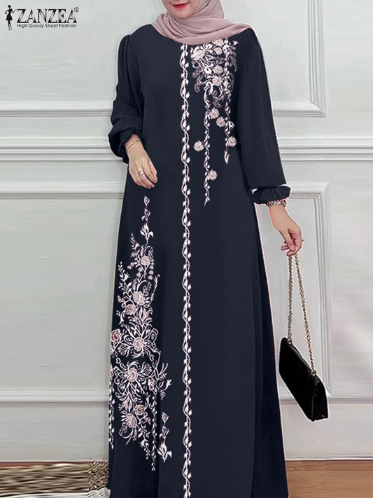 Bohemian Floral Maxi Dress - Elegant Muslim Abaya Kaftan