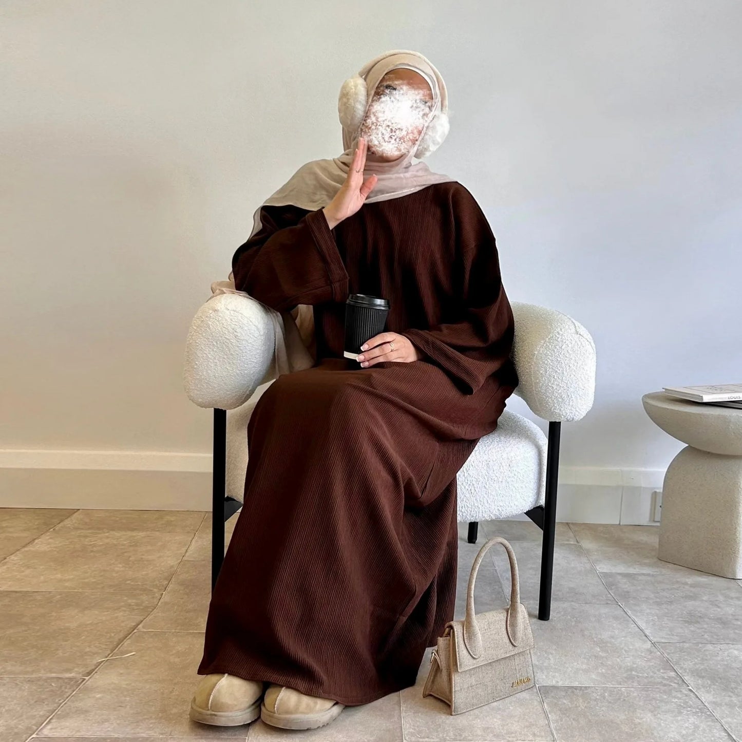 Corduroy Muslim Abaya Dress - Long Robe Kaftan for Women | Ramadan & Eid 2025