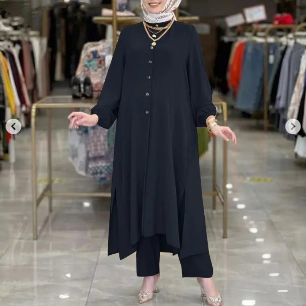 2-Piece Modest Set - Long Sleeve Tunic & Wide Leg Pants