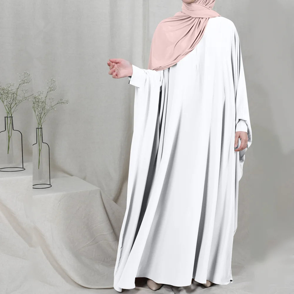 Muslim Women's Zipper Front Abaya - Modest Prayer Dress with Bat Sleeves