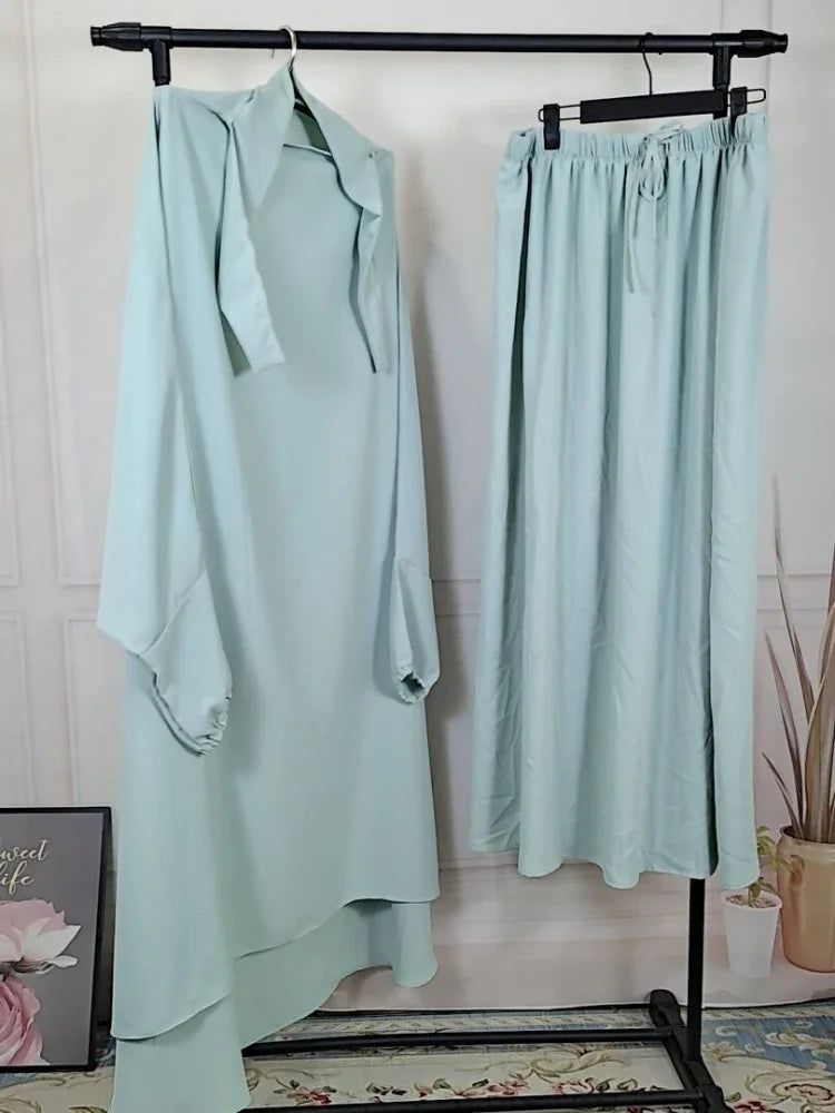 2-Piece Long Khimar & Skirt Prayer Set - Muslim Women Prayer Garment | Ramadan Eid 2025