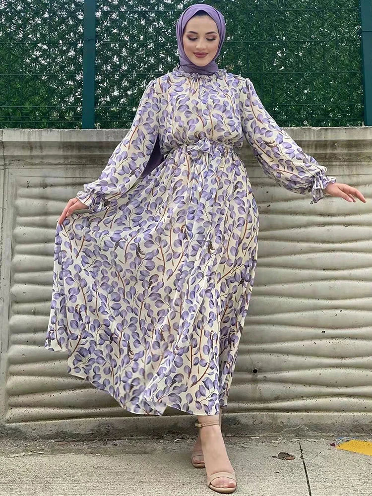 Luxury Chiffon Abaya with Floral Details - Loose Summer Dress
