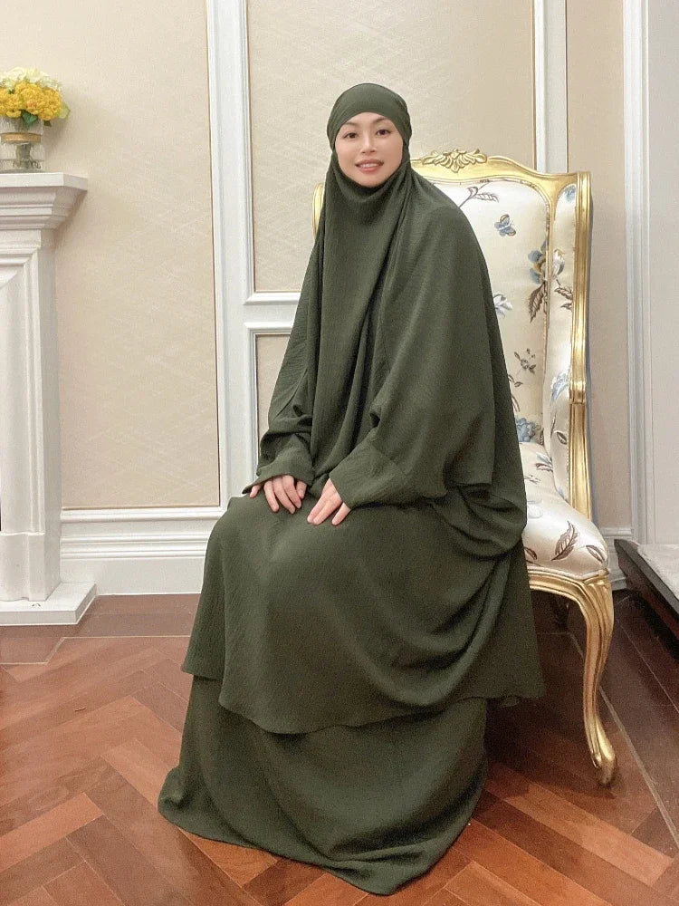 Long Khimar Prayer Set - 2 Piece Pullover Jilbab for Women