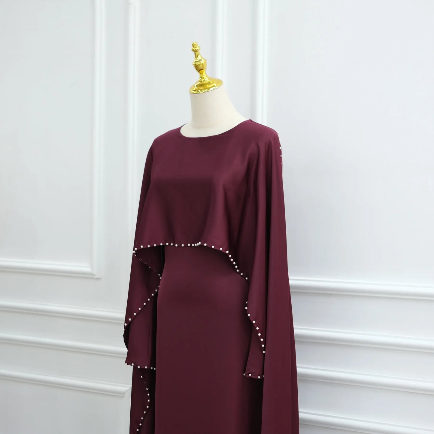 Elegant Beaded Muslim Party Dress - Long Sleeve Abaya Jalabiya for Eid & Ramadan