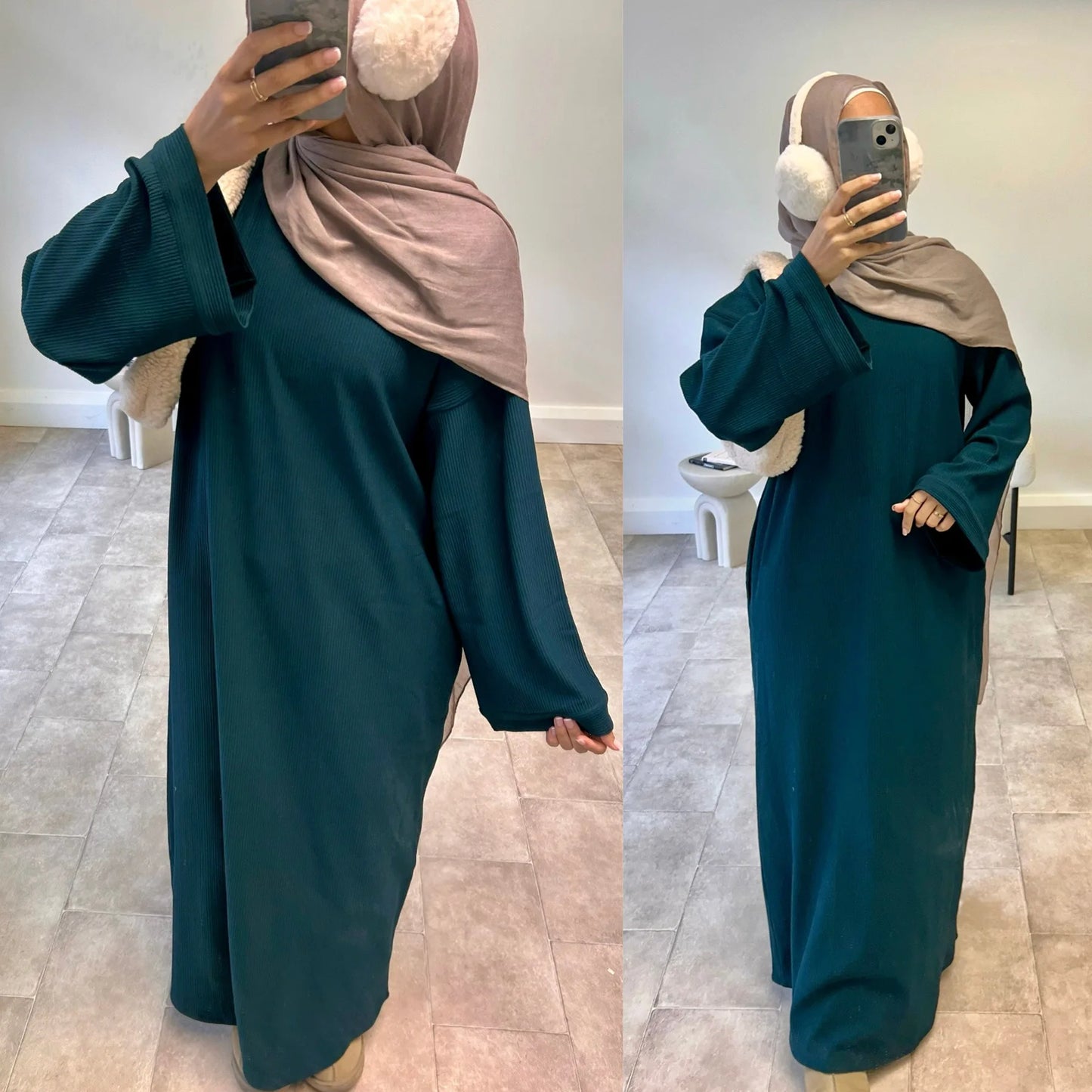 Corduroy Muslim Abaya Dress - Long Robe Kaftan for Women | Ramadan & Eid 2025