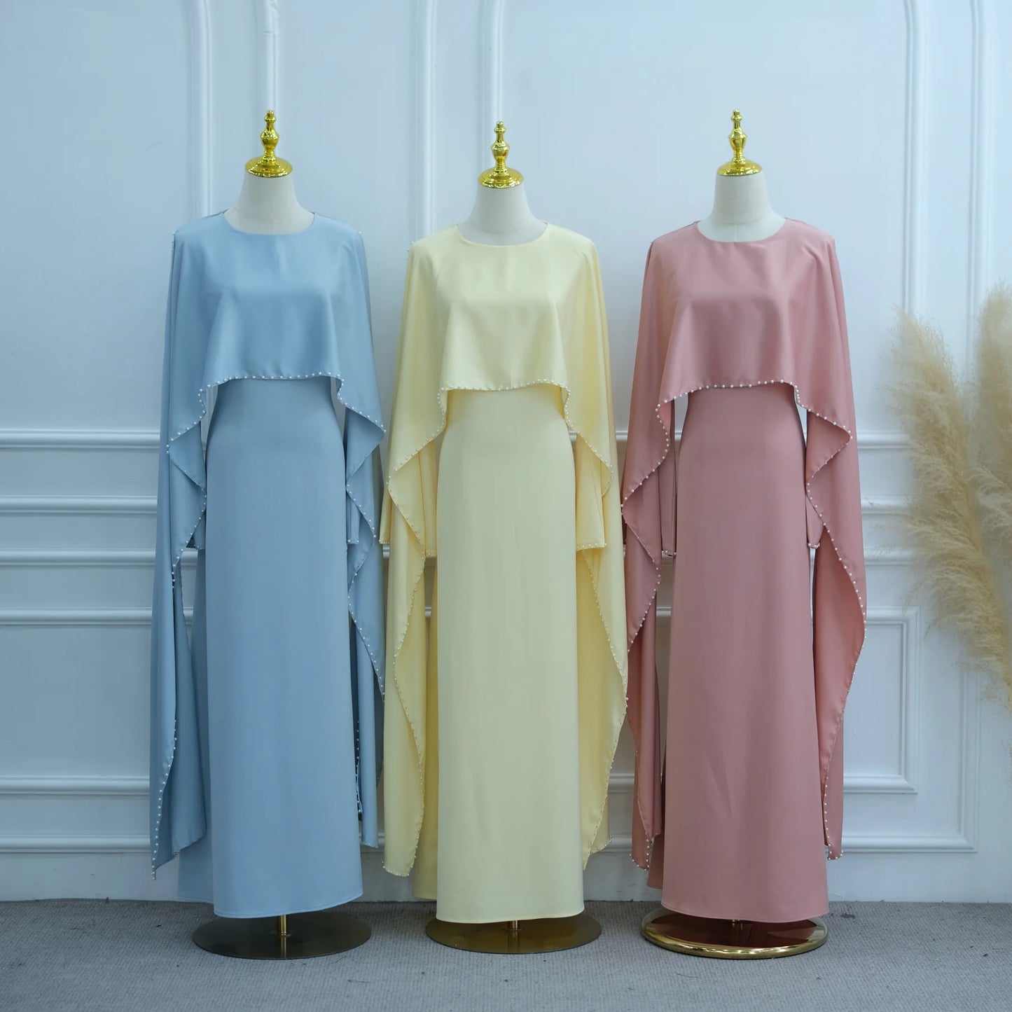 Elegant Beaded Muslim Party Dress - Long Sleeve Abaya Jalabiya for Eid & Ramadan