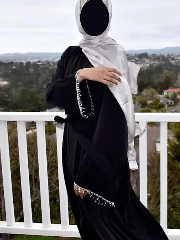 Nida 3-Piece Set with Crystal Chain - Elegant Evening Abaya