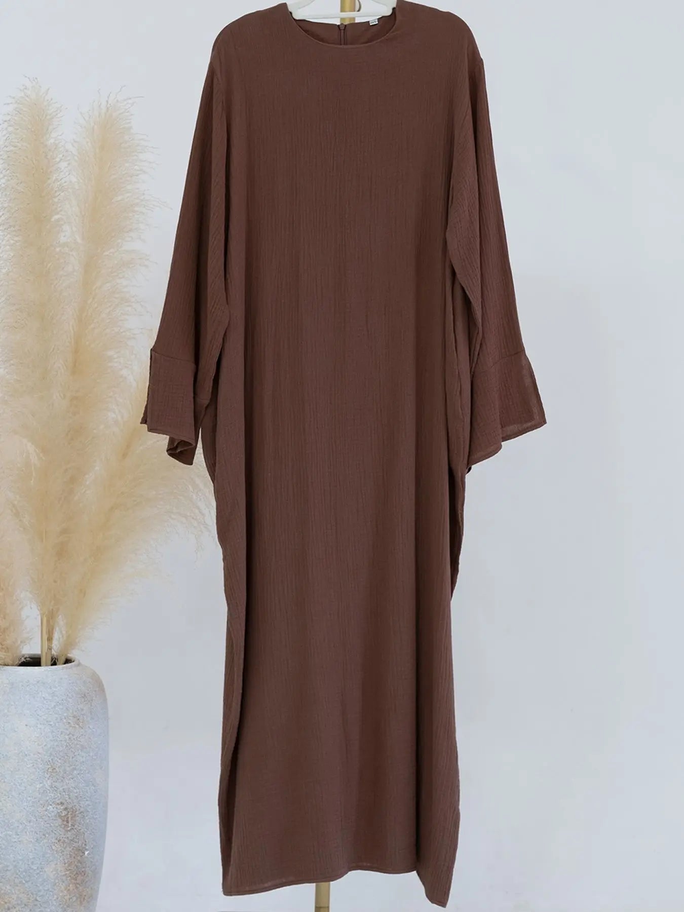 100% Crumpled Cotton Abaya - Loose Long Dress with Full Sleeves | Ramadan & Prayer