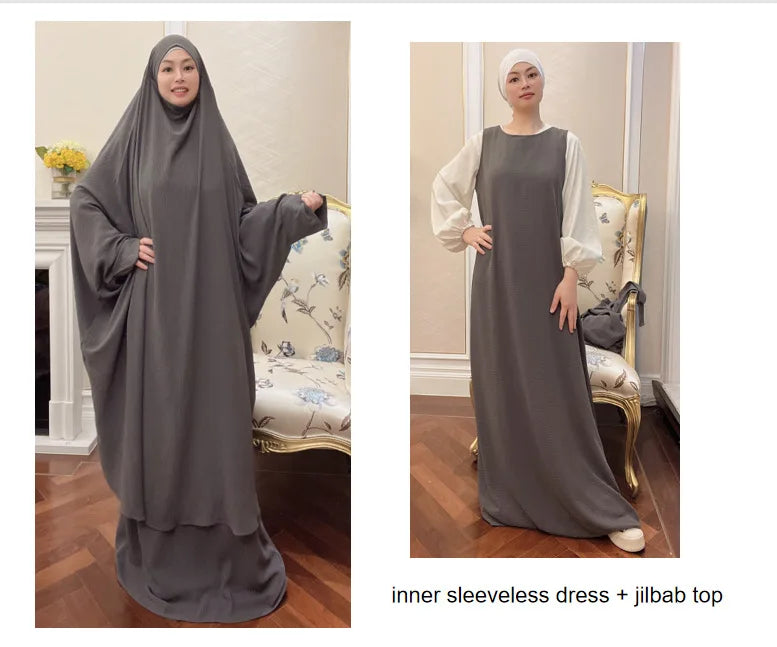 Long Khimar Prayer Set - 2 Piece Pullover Jilbab for Women