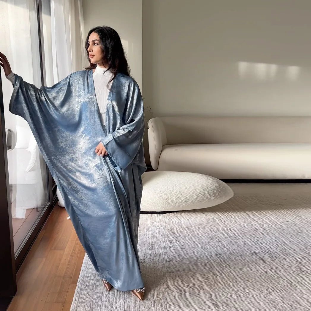 Dubai Luxury Kimono Abaya with Batwing Sleeves - Open Front Long Robe for Women | UAE Fashion