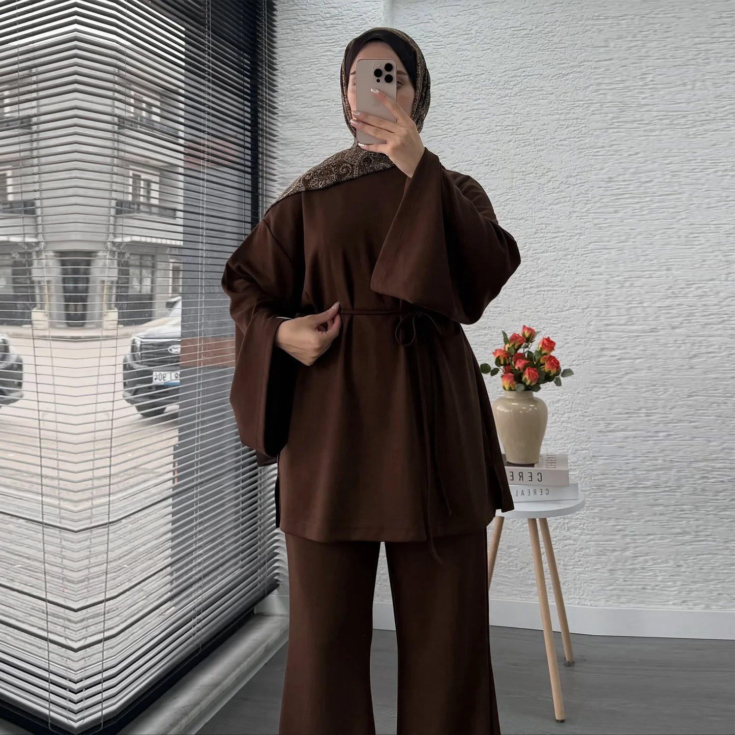 Plain 2-Piece Set - Top & Pants Modest Outfit