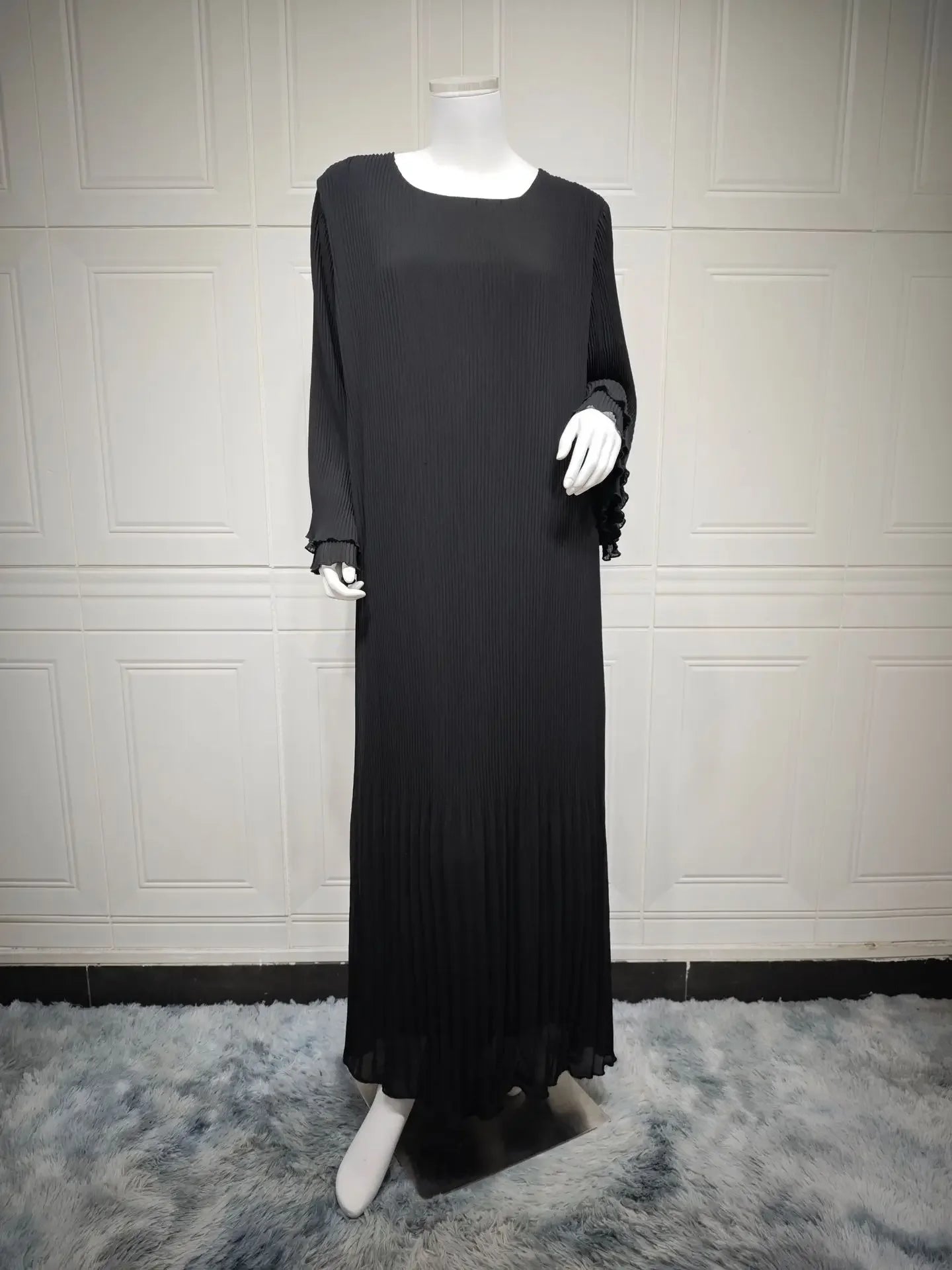 Pleated Flare Sleeve Abaya - Elegant Party Dress