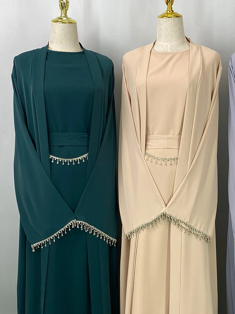 Nida 3-Piece Set with Crystal Chain - Elegant Evening Abaya