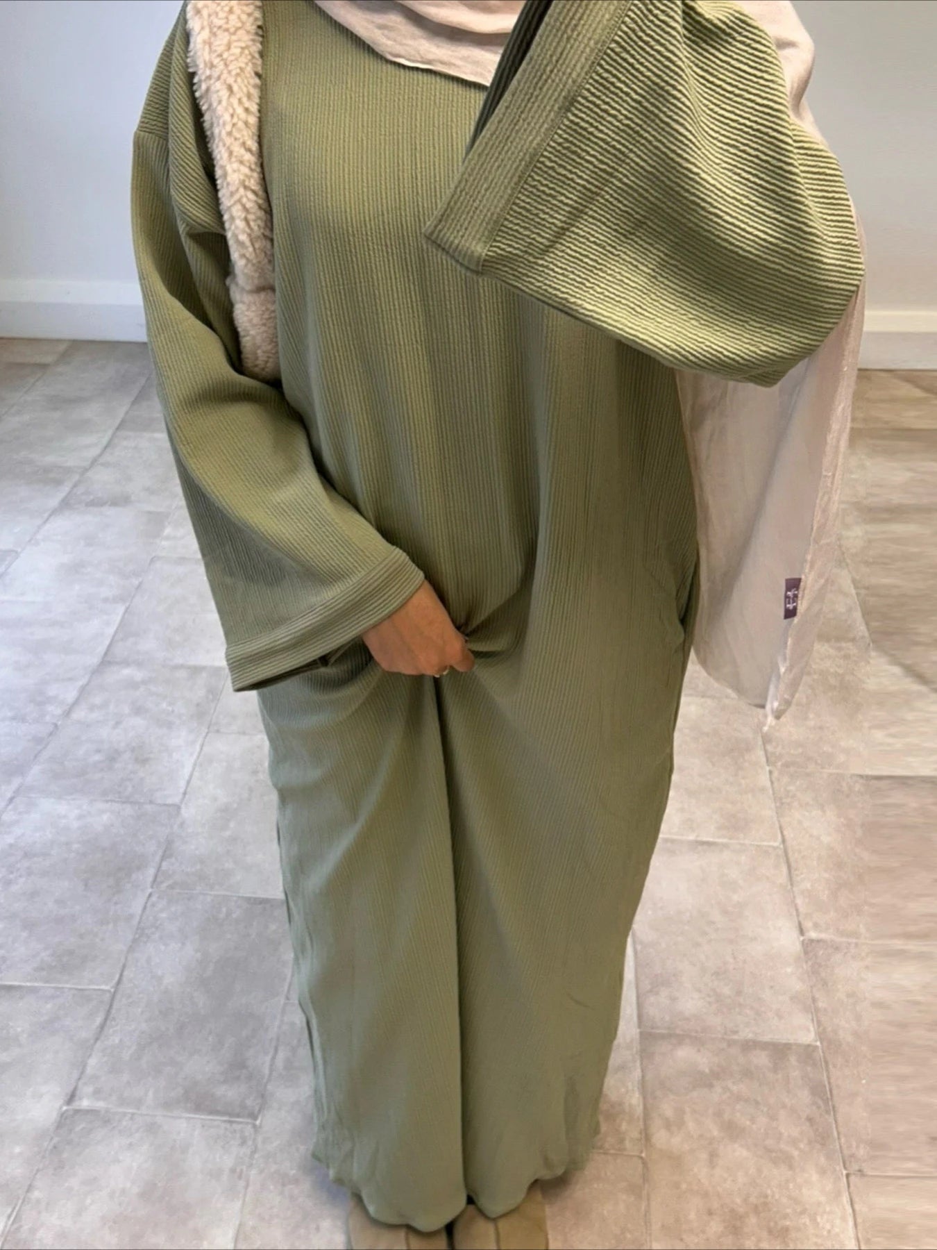 Corduroy Muslim Abaya Dress - Long Robe Kaftan for Women | Ramadan & Eid 2025