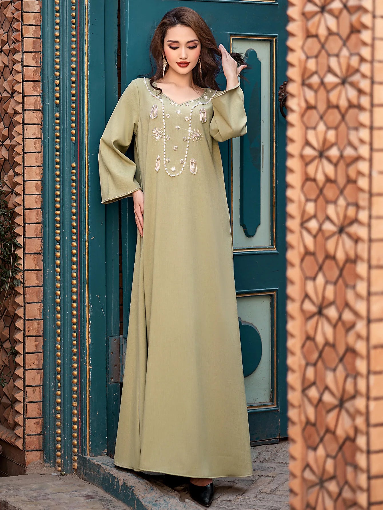 Luxury Diamond Kaftan Abaya - Dubai Elegant Long Dress for Women | Ramadan & Eid