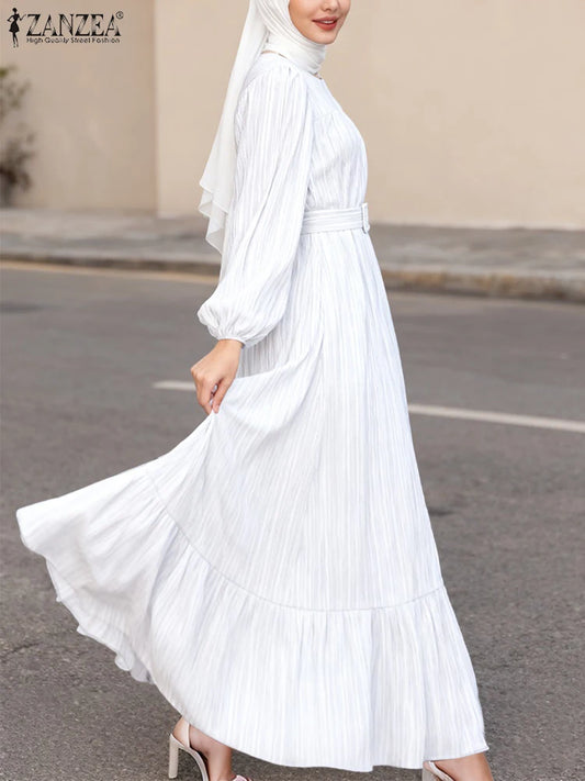 ZANZEA Belted Muslim Dress - Elegant Long Sleeve Abaya for Women | Autumn Spring 2026