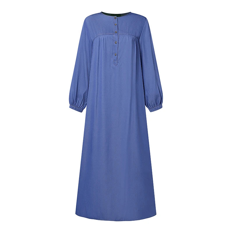Denim Blue Long Sleeve Abaya - Loose Casual Maxi Dress