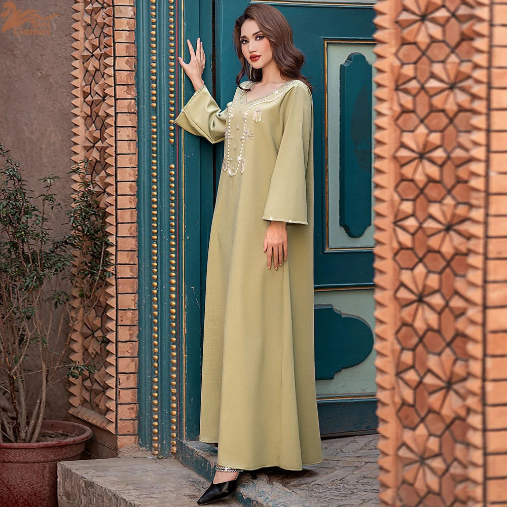 Luxury Diamond Kaftan Abaya - Dubai Elegant Long Dress for Women | Ramadan & Eid