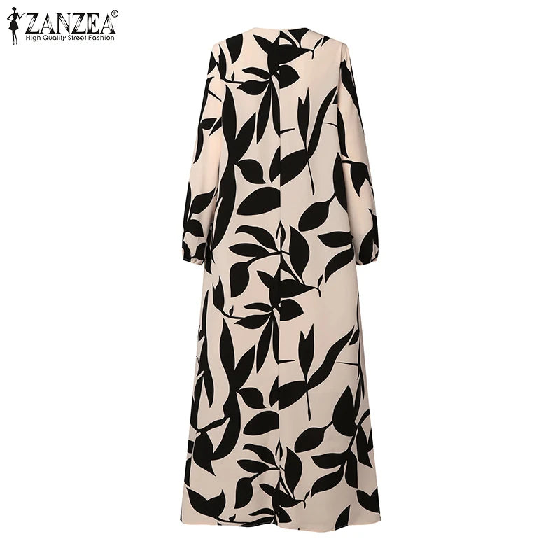 Ruffled Print Abaya - Casual A-Line Maxi Dress