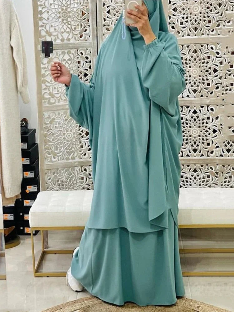 2-Piece Long Khimar & Skirt Prayer Set - Muslim Women Prayer Garment | Ramadan Eid 2025