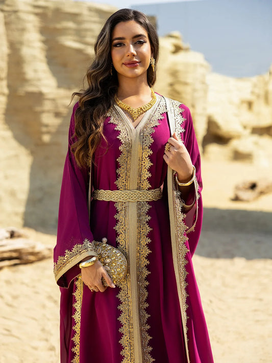 Luxury 2-Piece Kimono Cardigan & Dress Set - Embroidered Abaya