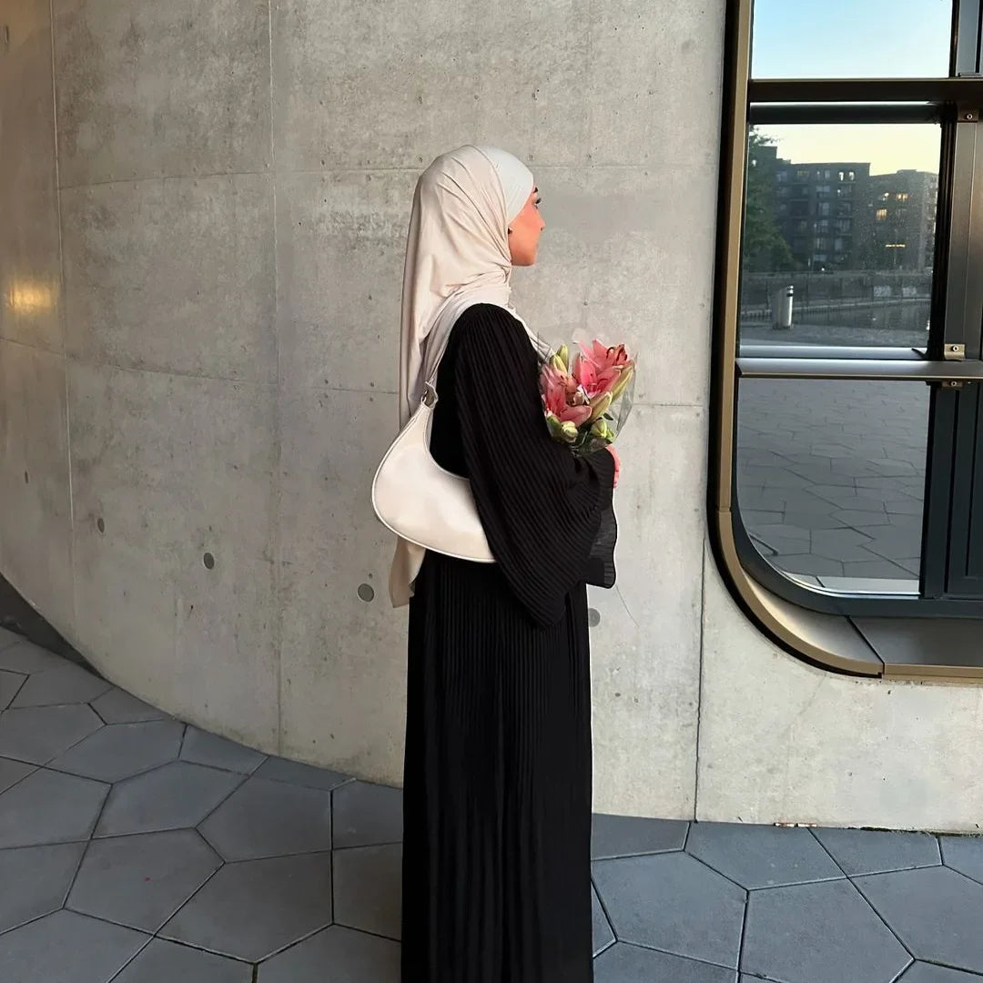 Pleated Flare Sleeve Abaya - Elegant Party Dress