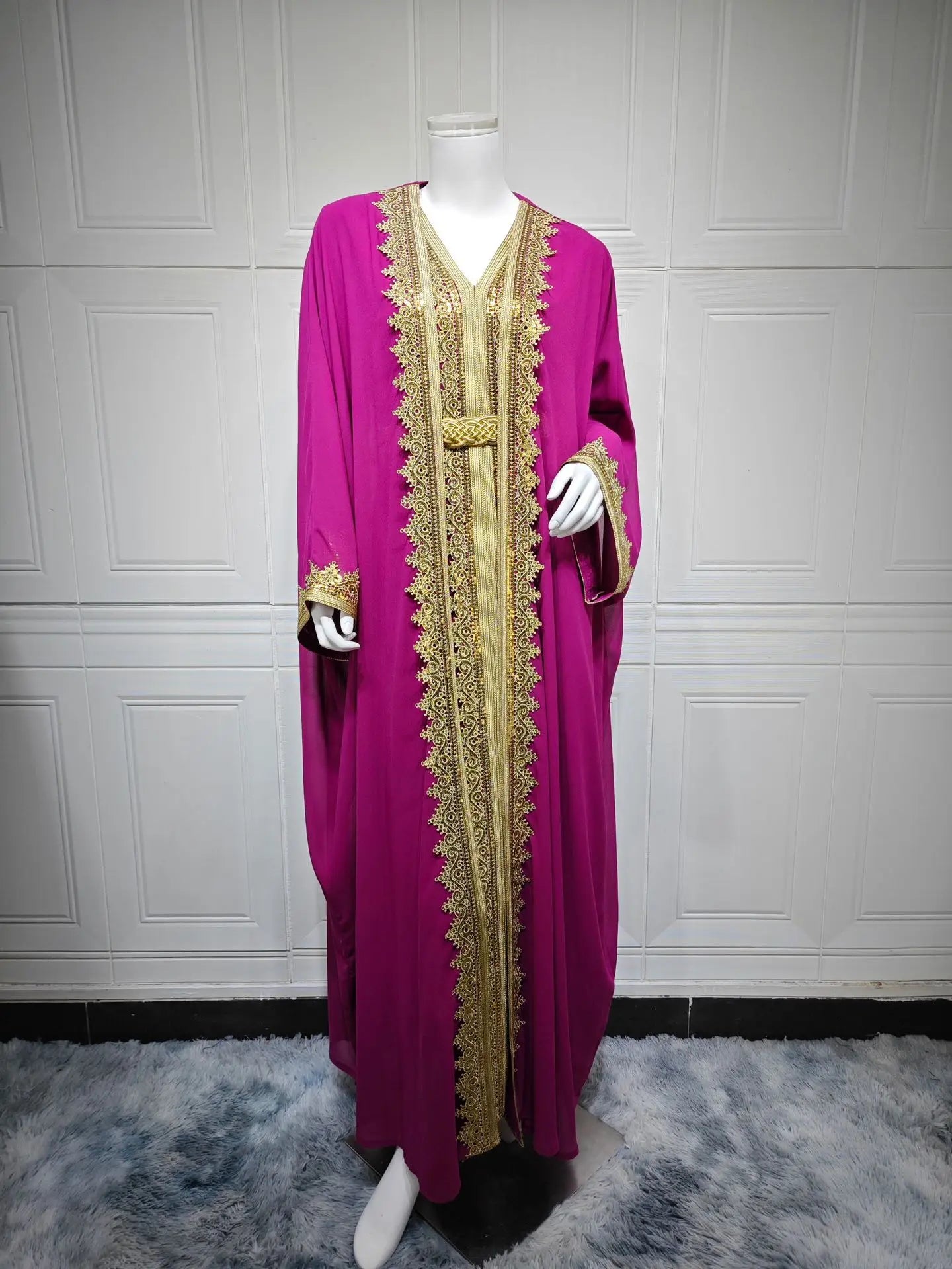 Luxury 2-Piece Kimono Cardigan & Dress Set - Embroidered Abaya