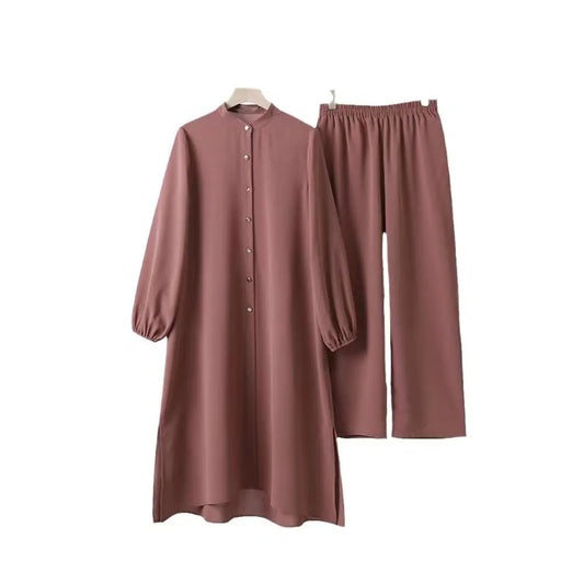 2-Piece Modest Set - Long Sleeve Tunic & Wide Leg Pants