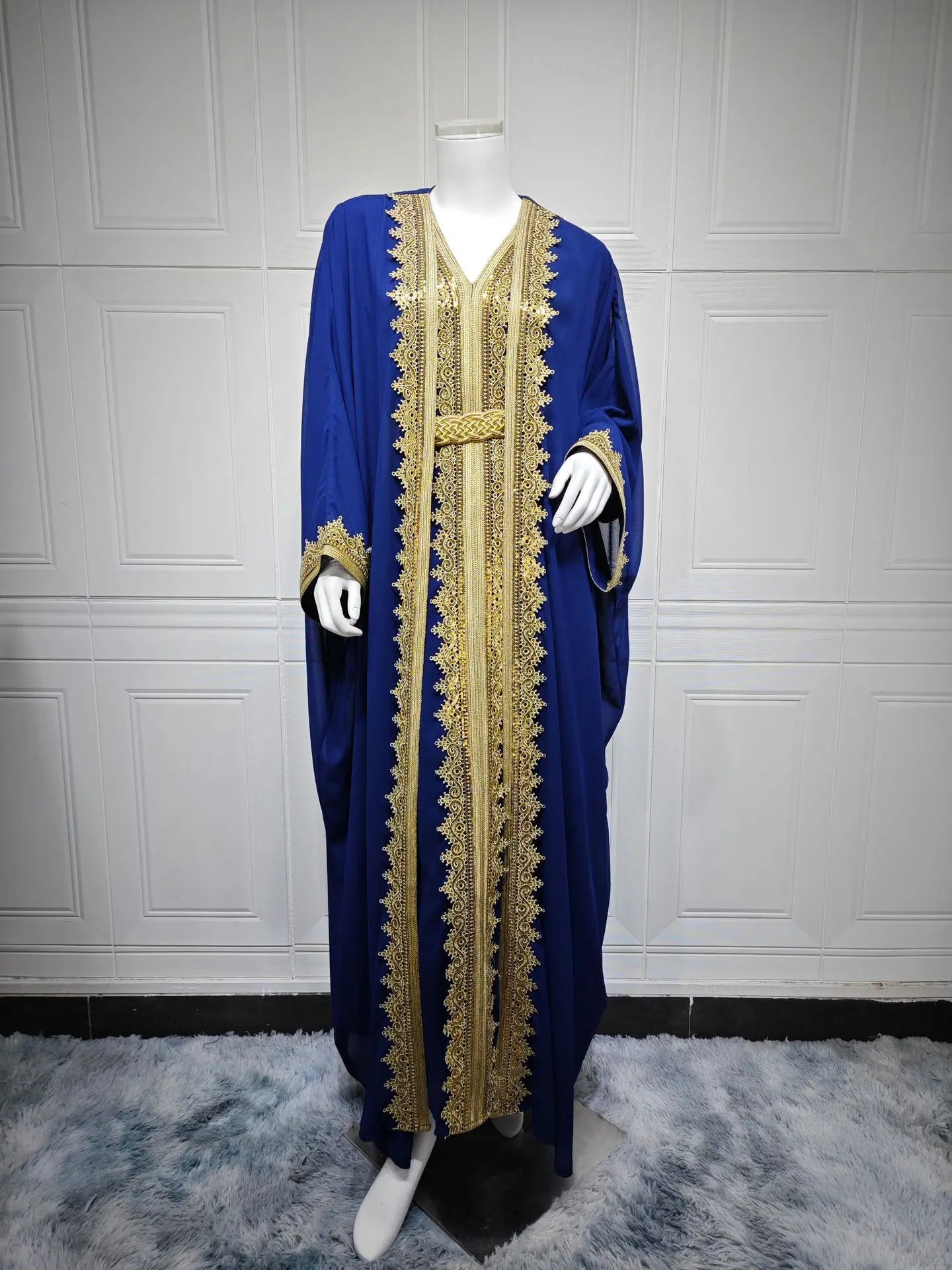 Luxury 2-Piece Kimono Cardigan & Dress Set - Embroidered Abaya