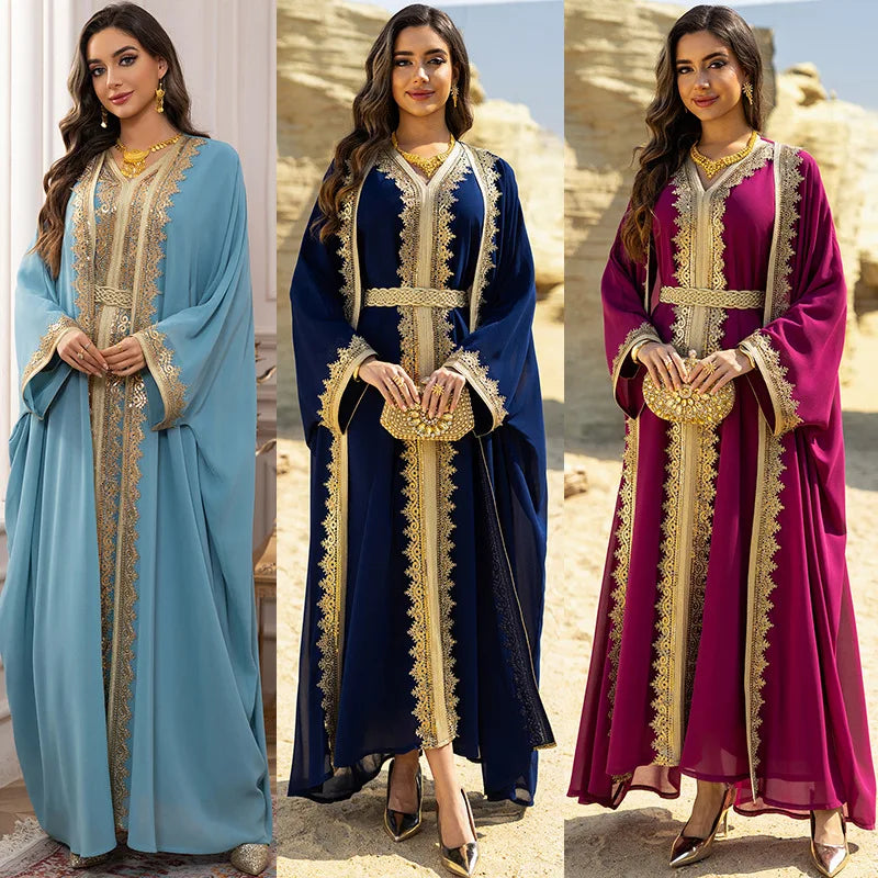 Luxury 2-Piece Kimono Cardigan & Dress Set - Embroidered Abaya