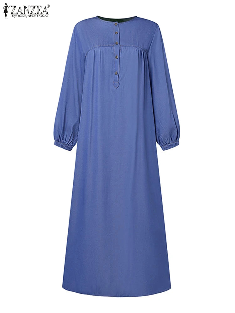 Denim Blue Long Sleeve Abaya - Loose Casual Maxi Dress