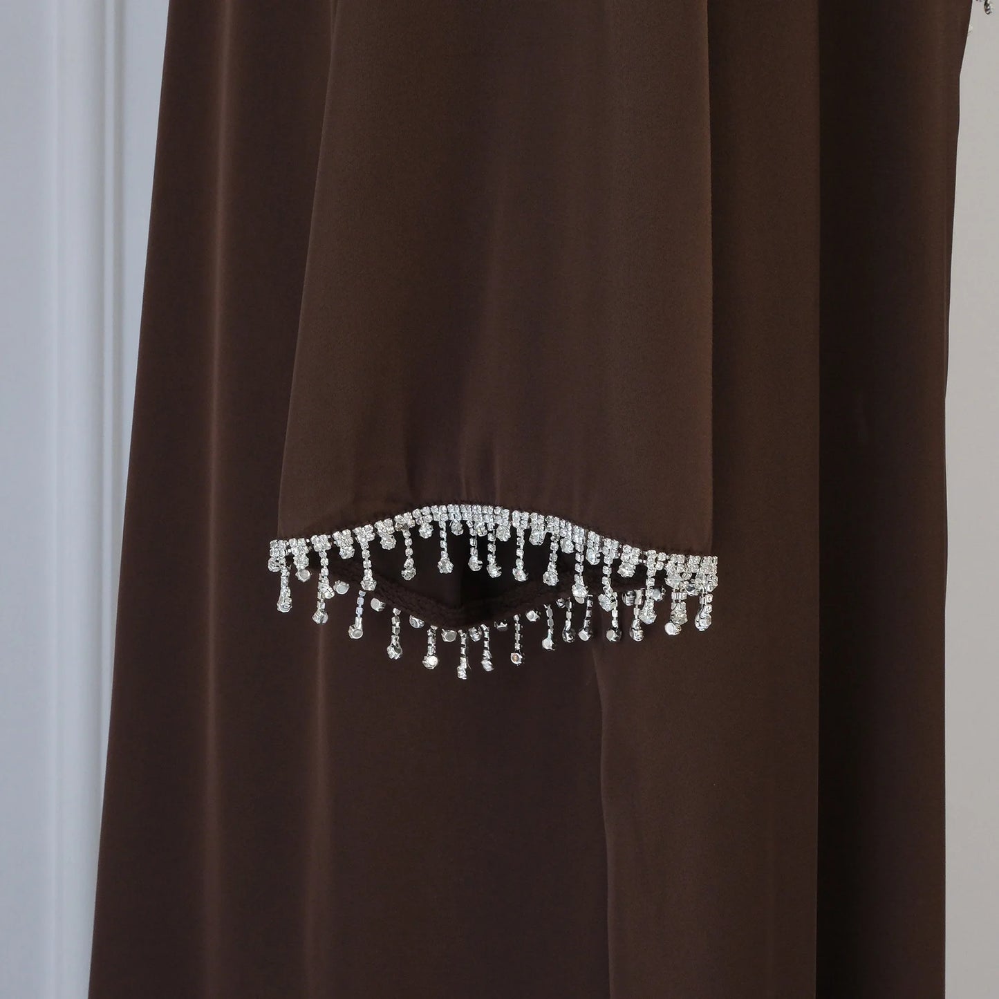 Nida 3-Piece Set with Crystal Chain - Elegant Evening Abaya