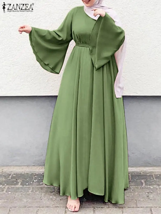 ZANZEA Flare Sleeve Muslim Dress - Oversized Long Robe Abaya for Women | Spring Summer