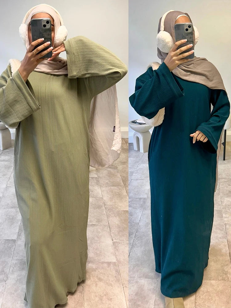 Corduroy Muslim Abaya Dress - Long Robe Kaftan for Women | Ramadan & Eid 2025