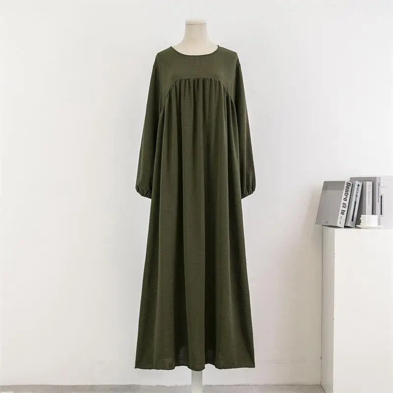 Casual Maxi Abaya with Pockets - Long Sleeve Muslim Dress
