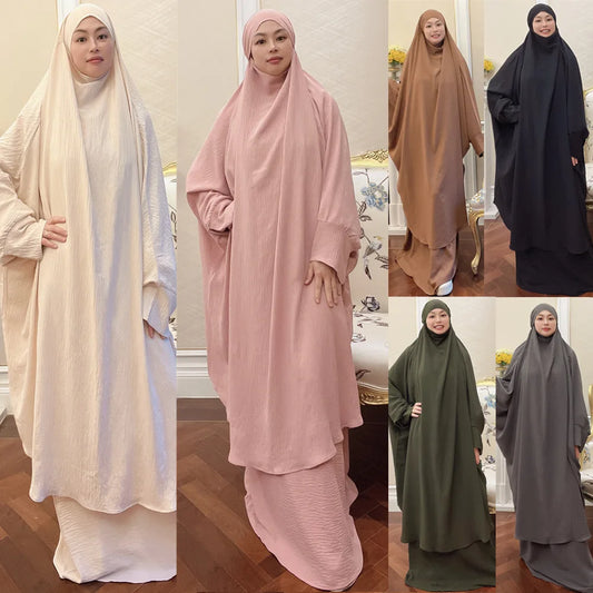 Long Khimar Prayer Set - 2 Piece Pullover Jilbab for Women