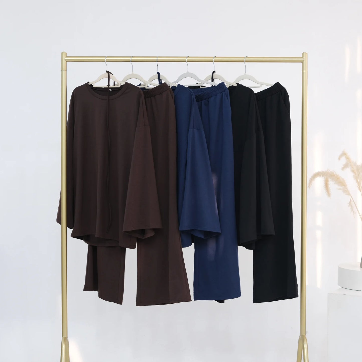 Plain 2-Piece Set - Top & Pants Modest Outfit