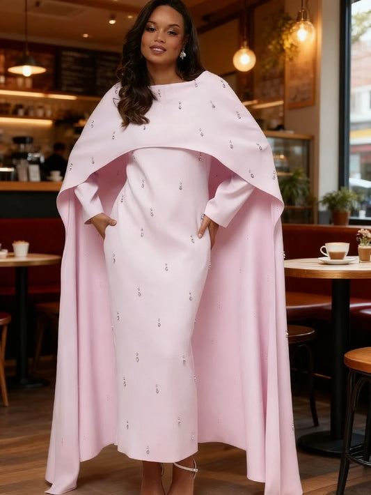 Pearl Diamond Embellished Luxury Abaya Caftan - Elegant Muslim Dress
