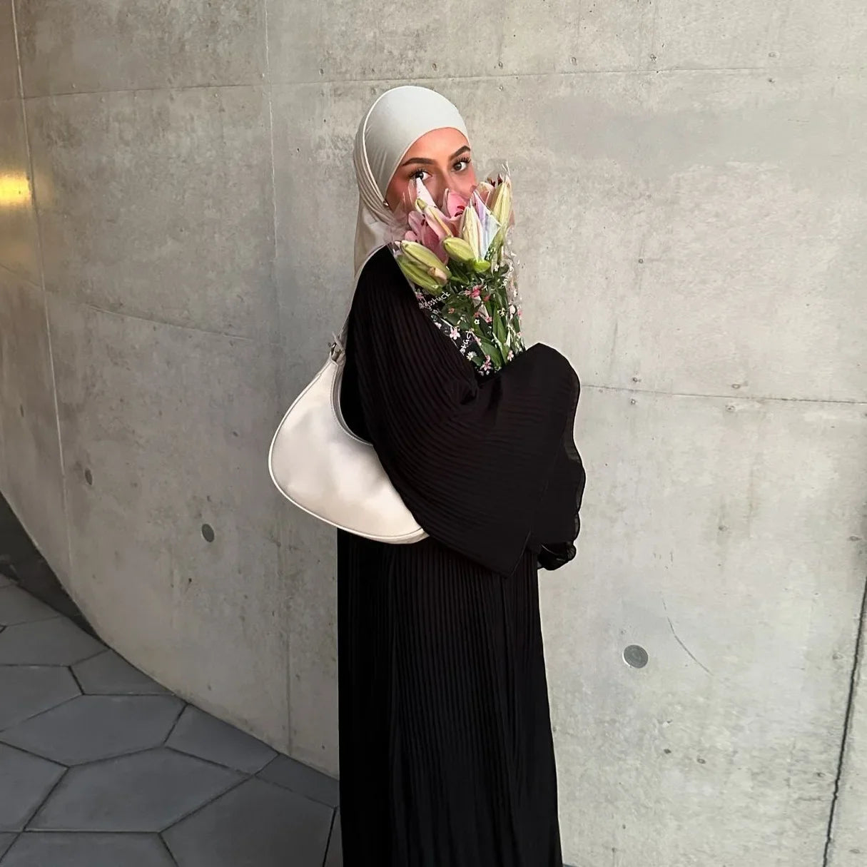 Pleated Flare Sleeve Abaya - Elegant Party Dress