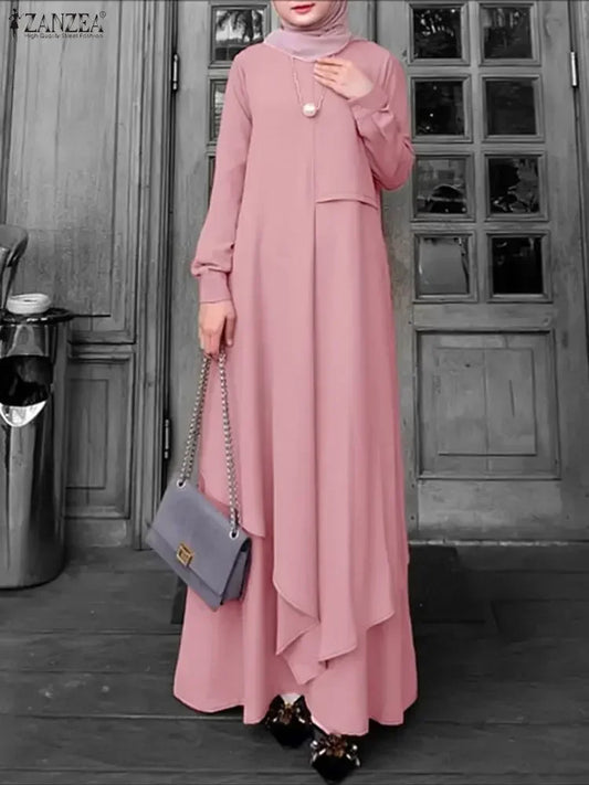 ZANZEA Irregular Abaya Dress - Elegant Long Sleeve Muslim Dress for Women | Ramadan 2026