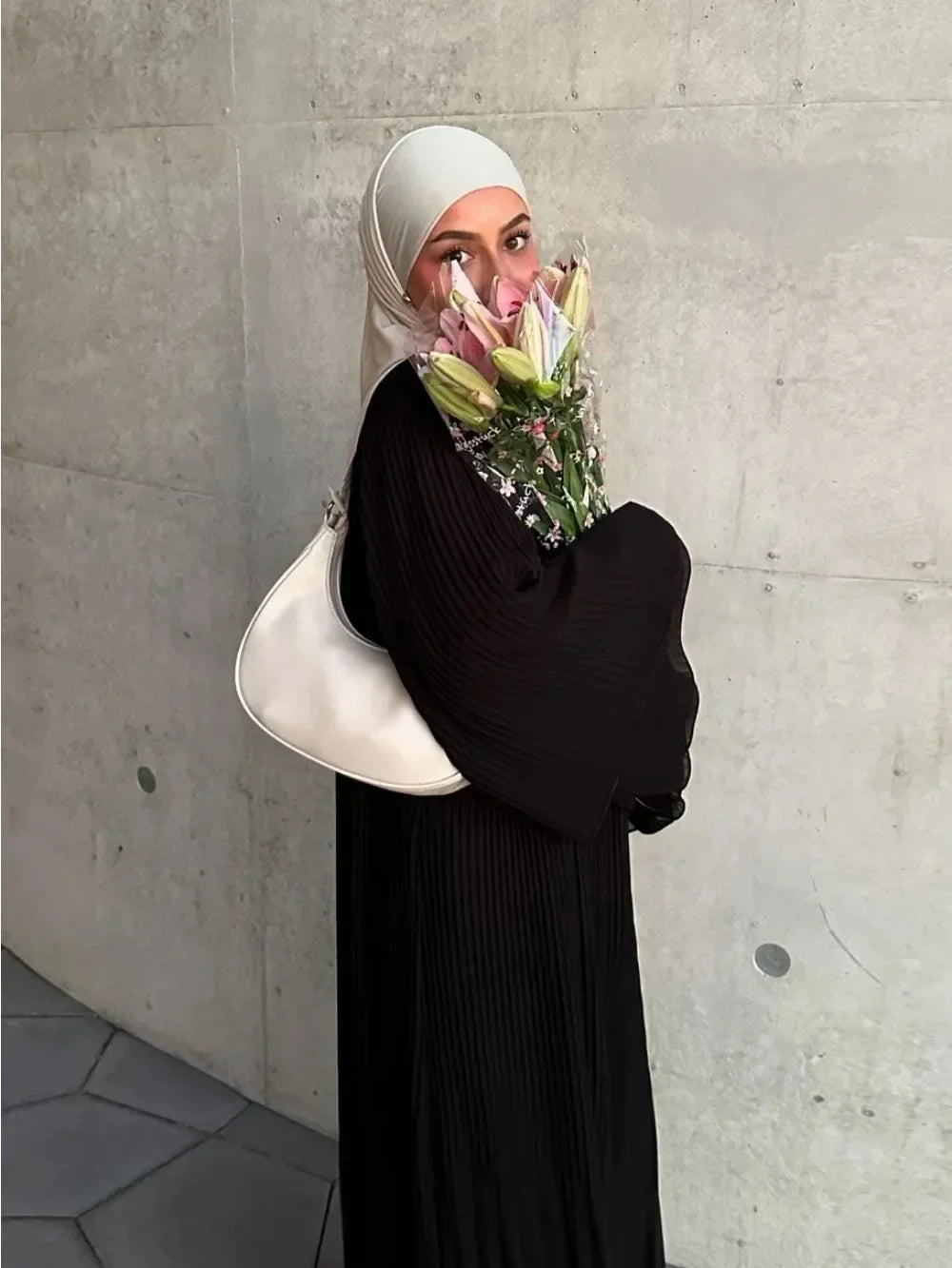 Pleated Flare Sleeve Abaya - Elegant Party Dress