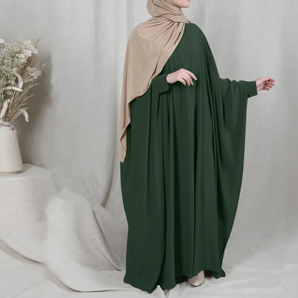 Muslim Women's Zipper Front Abaya - Modest Prayer Dress with Bat Sleeves
