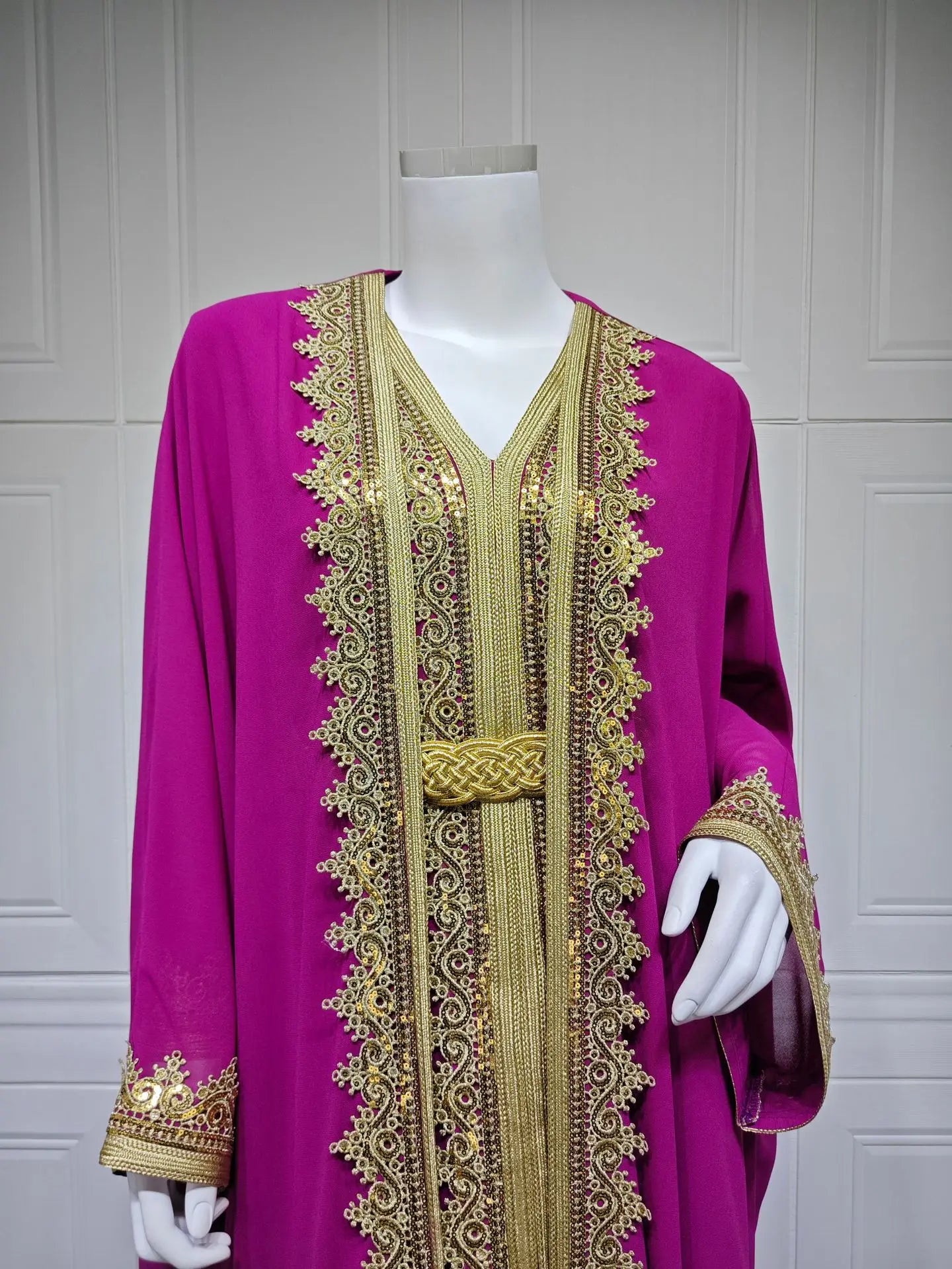 Luxury 2-Piece Kimono Cardigan & Dress Set - Embroidered Abaya